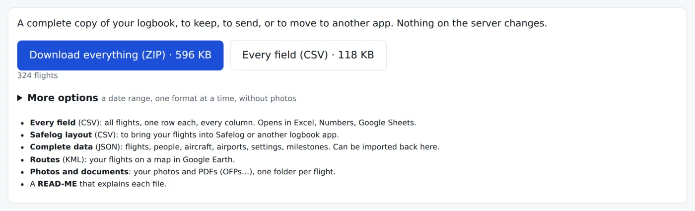 Download everything, or every field as a spreadsheet