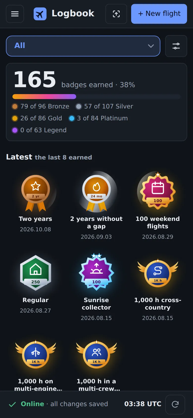 436 badges to earn: Milestones of a whole career, from first solo to 20,000 hours.