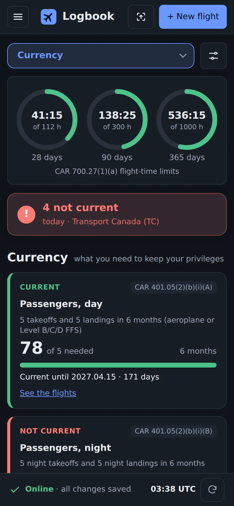 Current, everywhere: Recency for 44 authorities, checked against your logbook every day.